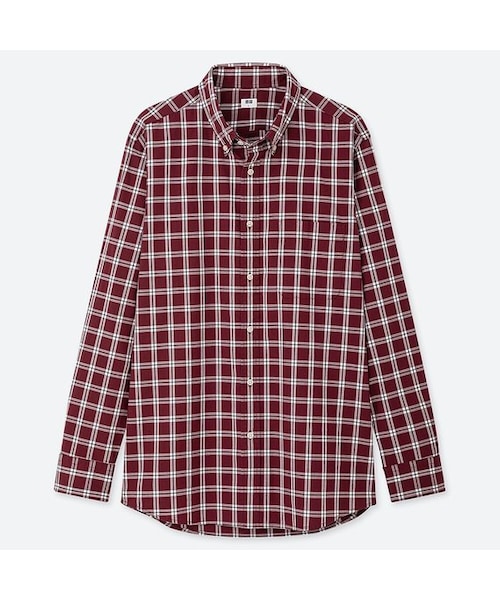 UNIQLO（ユニクロ）の「エクストラファインコットンブロードチェックシャツ（ボタンダウン・長袖）（シャツ/ブラウス・メンズ・BLUE 68/WINE 18・4XL/S/XXL/M/3XL/XL/XS/L）」の2枚目の写真