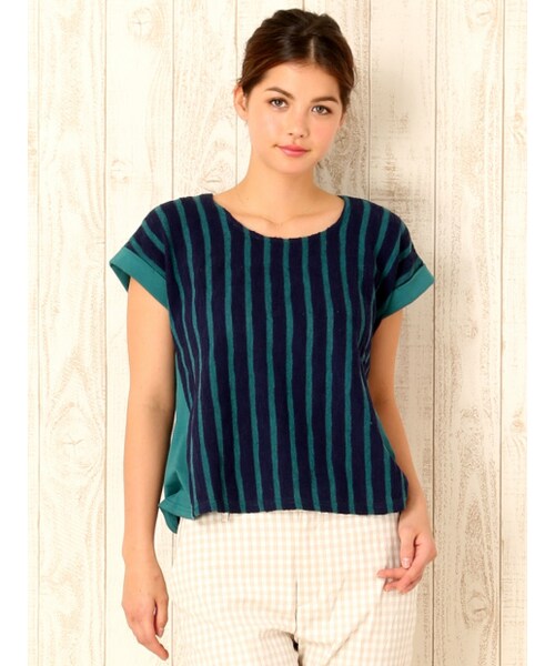 MYSELF ABAHOUSE（マイセルフアバハウス）の「ストライプカットソー（トップス・レディース・ホワイト/グリーン・F）」の3枚目の写真