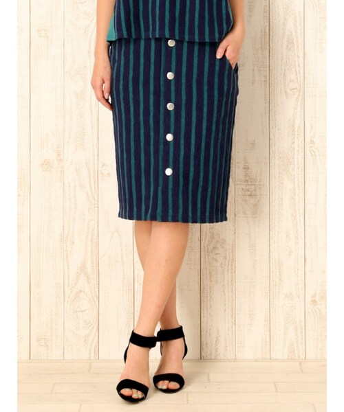MYSELF ABAHOUSE（マイセルフアバハウス）の「サスペンダーストライプSK（スカート・レディース・ホワイト/グリーン・F）」の3枚目の写真