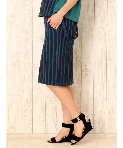 MYSELF ABAHOUSE（マイセルフアバハウス）の「サスペンダーストライプSK（スカート・レディース・ホワイト/グリーン・F）」の4枚目の写真