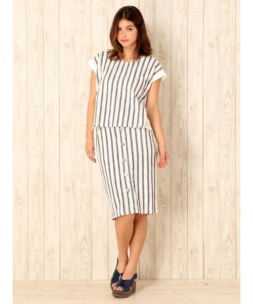 MYSELF ABAHOUSE（マイセルフアバハウス）の「サスペンダーストライプSK（スカート・レディース・ホワイト/グリーン・F）」の10枚目の写真