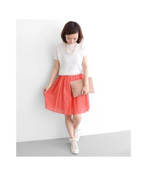 URBAN RESEARCH DOORS（アーバンリサーチドアーズ）の「綿シルクギャザースカート（スカート・レディース・GREEN/L GRAY/PINKORANGE/NAVY・one）」の6枚目の写真