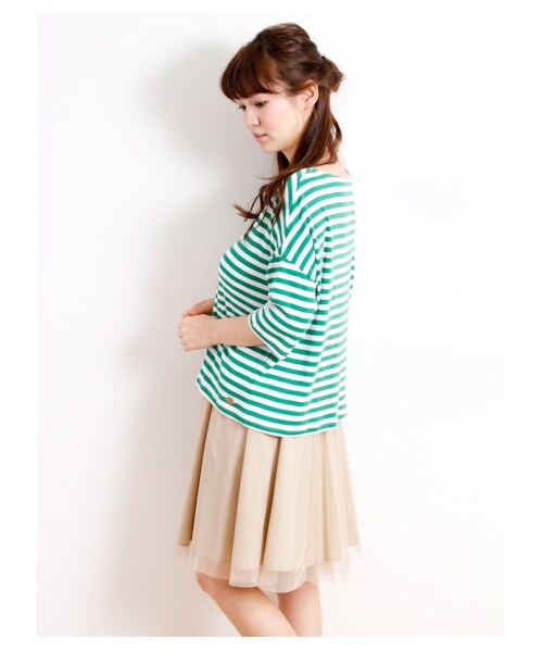 SEVENDAYS=SUNDAY(セブンデイズサンデイ)の「ドロップボーダー7分袖プルオーバー(カットソー・レディース・チャコールグレー/ピンク/グリーン/ブルー/ネイビー・F)」の7枚目の写真