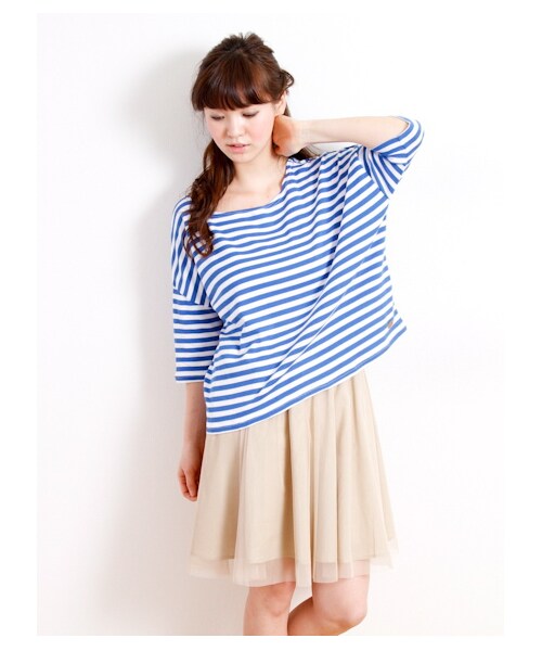 SEVENDAYS=SUNDAY(セブンデイズサンデイ)の「ドロップボーダー7分袖プルオーバー(カットソー・レディース・チャコールグレー/ピンク/グリーン/ブルー/ネイビー・F)」の3枚目の写真