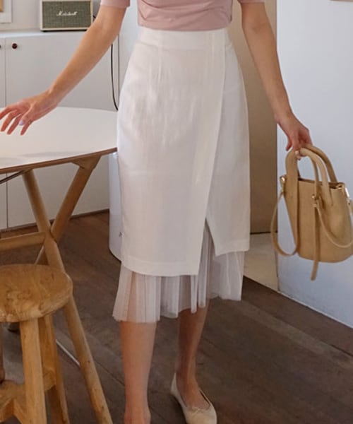 DHOLIC（ディーホリック）の「シースルーレイヤードスカート（スカート・レディース・ベージュ/ホワイト・FREE）」の2枚目の写真