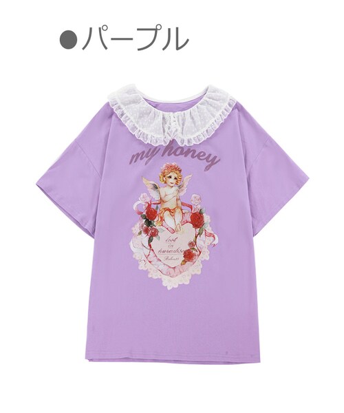Bobon21（ボボンニジュウイチ）の「エンジェルハートビッグTシャツ-全３色-（Tシャツ/カットソー・レディース・ピンク/パープル/グリーン・S/M）」の3枚目の写真