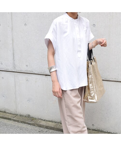 no brand（ノーブランド）の「リネンヘンリースタンドBL（シャツ/ブラウス・レディース・その他）」の4枚目の写真