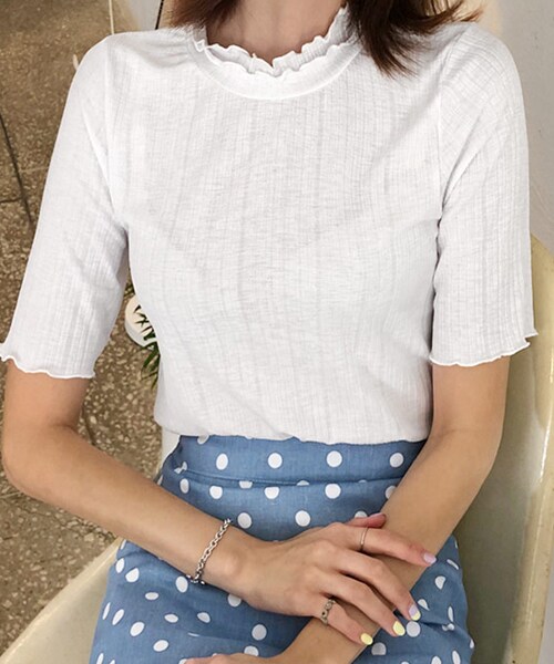 DHOLIC（ディーホリック）の「ダブルウェーブリブＴシャツ（Tシャツ/カットソー・レディース・ブラック/ホワイト/ブルー/イエロー・FREE）」の2枚目の写真