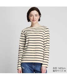 UNIQLO | ボーダーボートネックT（長袖）(Tシャツ/カットソー)