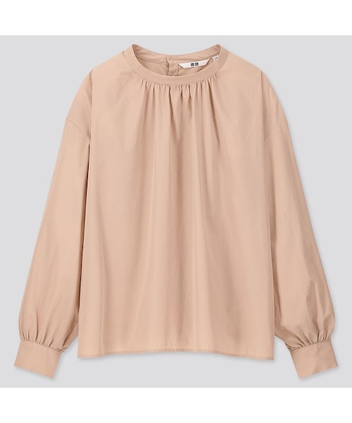 UNIQLO（ユニクロ）の「ハイネックボリュームスリーブブラウス（長袖）（シャツ/ブラウス・レディース・BROWN 34/OFF WHITE 01/NAVY 69/BEIGE 31・3XL/XXL/M/L/XS/XL/S）」の3枚目の写真