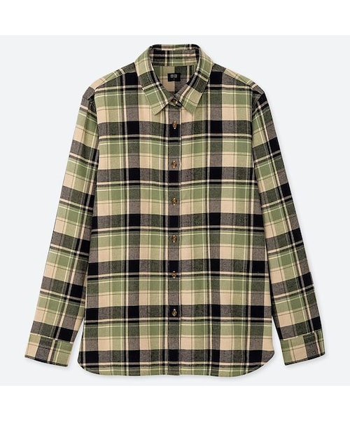 UNIQLO（ユニクロ）の「フランネルチェックシャツ（長袖）（シャツ/ブラウス・レディース・YELLOW 48/GREEN 53/PINK 12・S/XXL/L/3XL/XS/M/XL）」の2枚目の写真