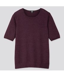 UNIQLO | エクストラファインメリノクルーネックセーター（5分袖）(ニット/セーター)