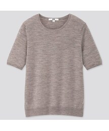 UNIQLO | エクストラファインメリノクルーネックセーター（5分袖）(ニット/セーター)