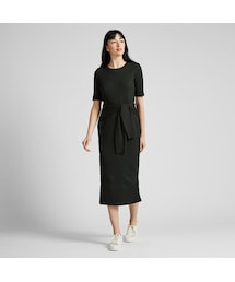 ユニクロMロングワンピース後ろ深めユーネック UNIQLO - ユニクロ Aライン ロング ノースリーブワンピースブ