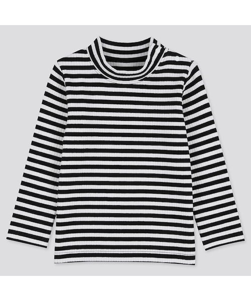 UNIQLO（ユニクロ）の「リブハイネックT（ボーダー・長袖）（その他トップス・キッズ・RED 16/OFF WHITE 01・70/90/80/110/100）」の2枚目の写真