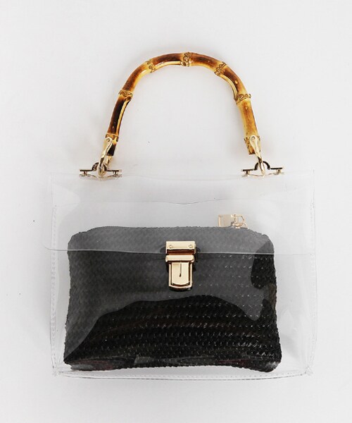 DHOLIC（ディーホリック）の「2WAYポーチSETクリアミニバッグ（ハンドバッグ・レディース・その他/ブラック/ベージュ・FREE）」の2枚目の写真