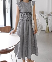 DHOLIC | ギンガムチェックウエストシャーリングワンピース(ワンピース)