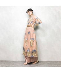 USED | Embroidery pink beige see through dress-346(ワンピース)