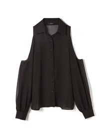 LOVFEE | 辛甜造型削肩雪紡長袖襯衫(トップス)