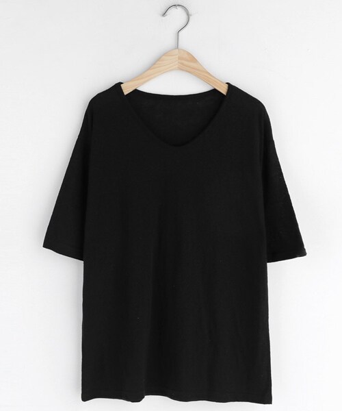 DHOLIC（ディーホリック）の「ルーズUネックハーフスリーブTシャツ（Tシャツ/カットソー・レディース・ベージュ/ホワイト/ブラック/ブラウン/グリーン・FREE）」の3枚目の写真