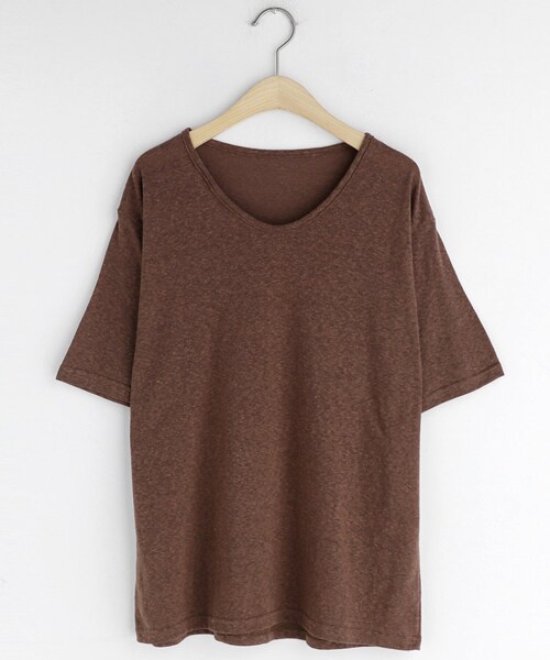 DHOLIC（ディーホリック）の「ルーズUネックハーフスリーブTシャツ（Tシャツ/カットソー・レディース・ベージュ/ホワイト/ブラック/ブラウン/グリーン・FREE）」の4枚目の写真