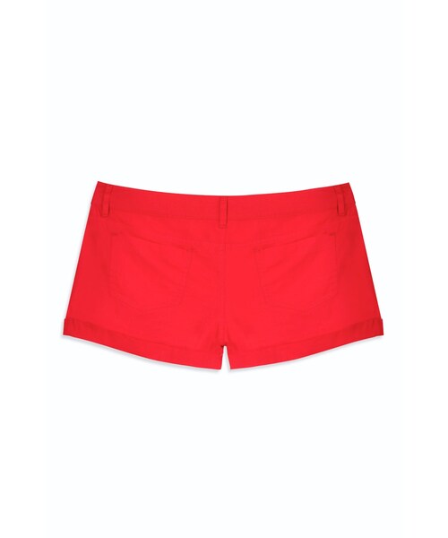 ORENDA（オレンダ）の「低腰假拉鍊裝飾反摺水洗短褲（パンツ・レディース・紅/黑・S/M/L）」の4枚目の写真