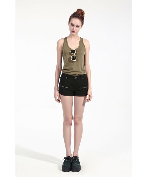 ORENDA（オレンダ）の「低腰假拉鍊裝飾反摺水洗短褲（パンツ・レディース・紅/黑・S/M/L）」の9枚目の写真