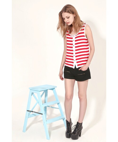 ORENDA（オレンダ）の「低腰假拉鍊裝飾反摺水洗短褲（パンツ・レディース・紅/黑・S/M/L）」の8枚目の写真