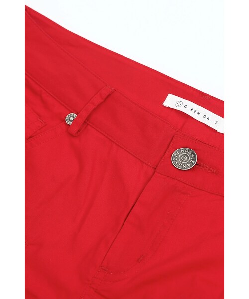 ORENDA（オレンダ）の「低腰假拉鍊裝飾反摺水洗短褲（パンツ・レディース・紅/黑・S/M/L）」の5枚目の写真