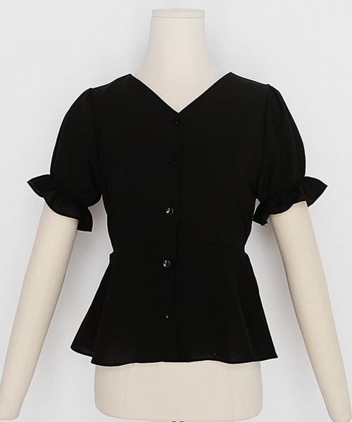 DHOLIC（ディーホリック）の「Vネックボタンショートスリーブブラウス（シャツ/ブラウス・レディース・ベージュ/ホワイト/ブラック/ピンク・FREE）」の3枚目の写真