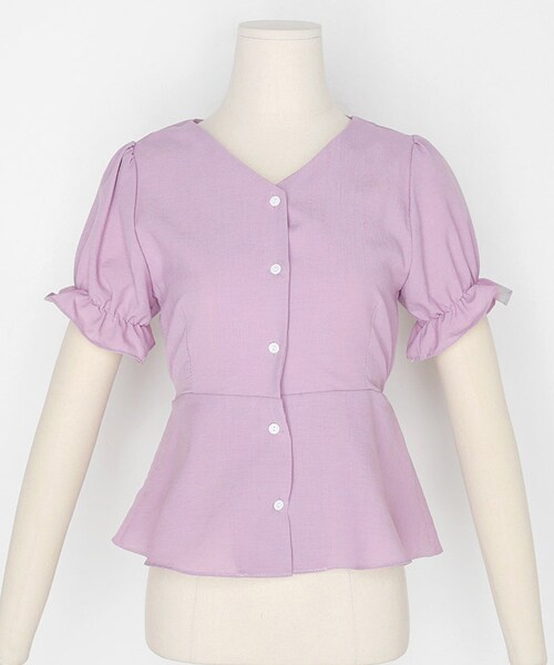 DHOLIC（ディーホリック）の「Vネックボタンショートスリーブブラウス（シャツ/ブラウス・レディース・ベージュ/ホワイト/ブラック/ピンク・FREE）」の4枚目の写真