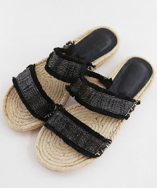 DHOLIC（ディーホリック）の「フリンジラタンダブルストラップサンダル（サンダル・レディース・その他/ブラック・230/235/240/245/250）」の2枚目の写真