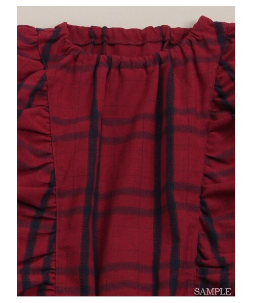 HAKKA KIDS（ハッカキッズ）の「［セットアップ対応］フリル付きチェックトレーナー（トップス・キッズ・レッド/オフホワイト・100/110/120）」の5枚目の写真