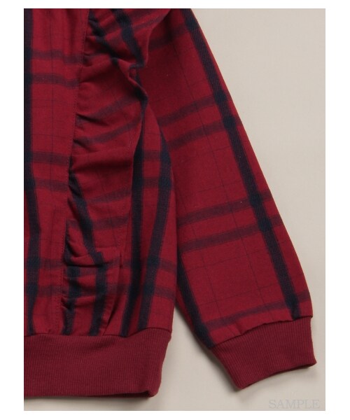 HAKKA KIDS（ハッカキッズ）の「［セットアップ対応］フリル付きチェックトレーナー（トップス・キッズ・レッド/オフホワイト・100/110/120）」の6枚目の写真