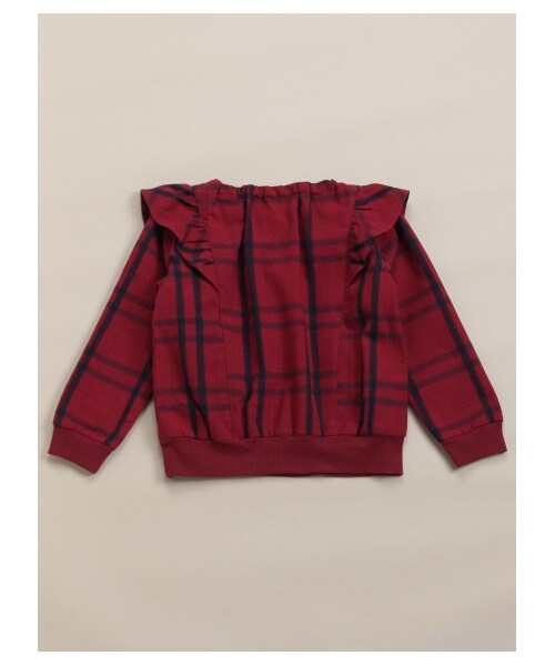 HAKKA KIDS（ハッカキッズ）の「［セットアップ対応］フリル付きチェックトレーナー（トップス・キッズ・レッド/オフホワイト・100/110/120）」の4枚目の写真