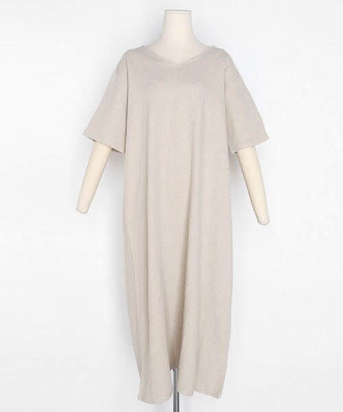 DHOLIC（ディーホリック）の「リネン混Vネックルーズワンピース（ワンピース・レディース・ブルー/ベージュ/オレンジ・FREE）」の2枚目の写真