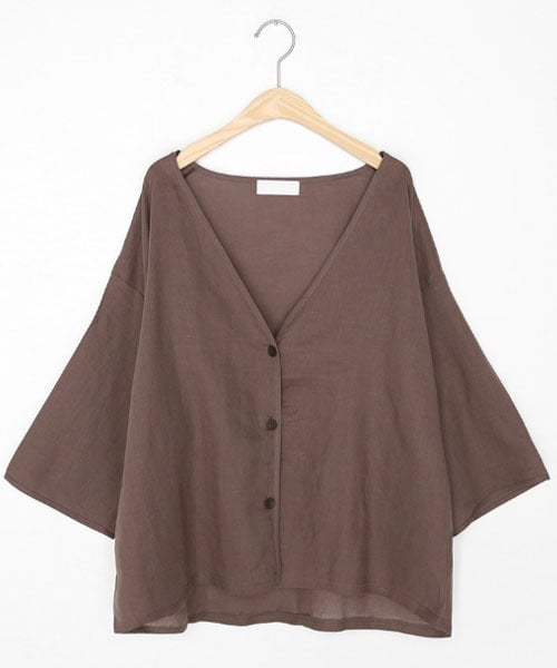 DHOLIC(ディーホリック)の「リネンVネックボタンカーディガン(カーディガン/ボレロ・レディース・ホワイト/ブラウン/グレー・FREE)」の3枚目の写真