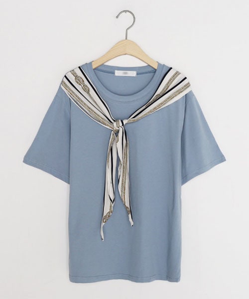 DHOLIC（ディーホリック）の「スカーフ半袖Tシャツ（Tシャツ/カットソー・レディース・ホワイト/その他/ブルー・FREE）」の2枚目の写真