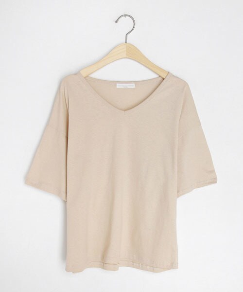 DHOLIC（ディーホリック）の「ステッチVネックルーズTシャツ（Tシャツ/カットソー・レディース・ホワイト/ブラウン/ブラック/ベージュ・FREE）」の4枚目の写真