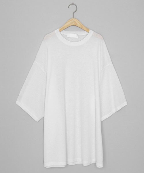 DHOLIC（ディーホリック）の「リネン混ボクシーTシャツ（Tシャツ/カットソー・レディース・ブルー/ピンク/ブラック/ホワイト/ベージュ・FREE）」の2枚目の写真