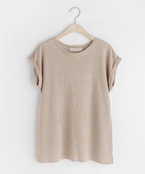 DHOLIC（ディーホリック）の「リネンロールアップTシャツ（Tシャツ/カットソー・レディース・ブラウン/ブラック/ベージュ/ホワイト/レッド・FREE）」の4枚目の写真