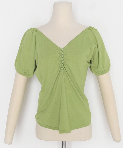 DHOLIC（ディーホリック）の「くるみボタンVネックニット（ニット/セーター・レディース・イエロー/ホワイト/グリーン/ブラック・FREE）」の4枚目の写真