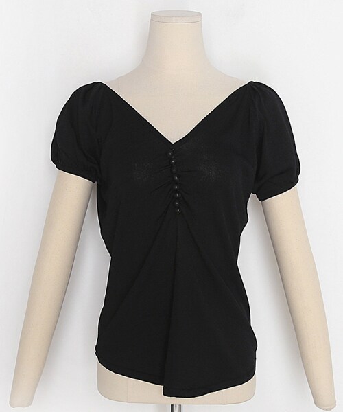 DHOLIC（ディーホリック）の「くるみボタンVネックニット（ニット/セーター・レディース・イエロー/ホワイト/グリーン/ブラック・FREE）」の3枚目の写真