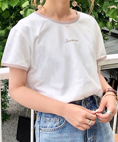 chocomee(チョコミー)の「リンガーTee(Tシャツ/カットソー・レディース・ホワイト/ベージュ/ブラック・FREE)」の2枚目の写真