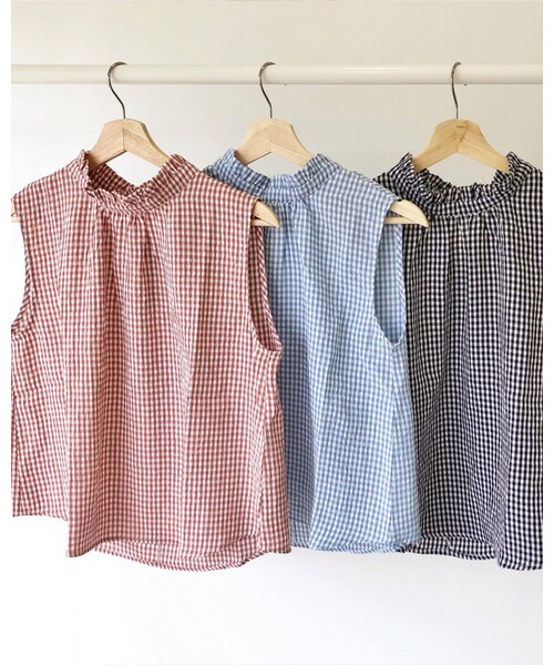 chocomee（チョコミー）の「バックリボンギンガムタンク（タンクトップ・レディース・ブラック/ブルー/レッド・FREE）」の2枚目の写真