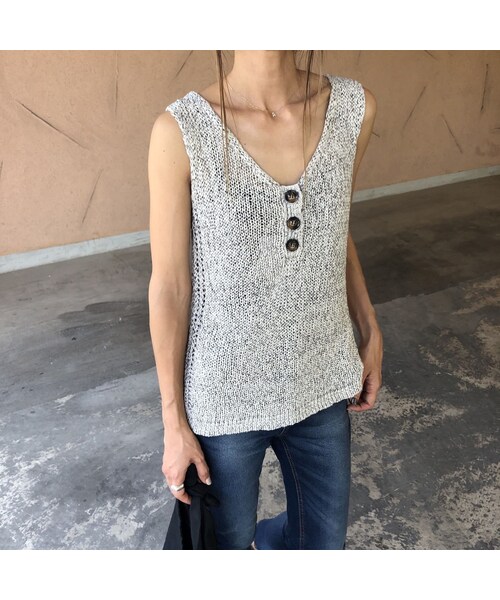 copine（コピン）の「再入荷！おしゃれデザイン！杢テープ糸ざっくりサマーニットタンク(3color)【クリックポスト対象商品】（タンクトップ・レディース・その他）」の9枚目の写真