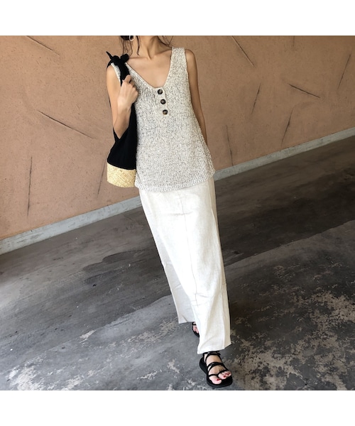 copine（コピン）の「再入荷！おしゃれデザイン！杢テープ糸ざっくりサマーニットタンク(3color)【クリックポスト対象商品】（タンクトップ・レディース・その他）」の6枚目の写真