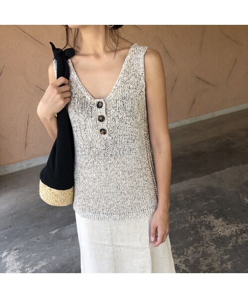 copine（コピン）の「再入荷！おしゃれデザイン！杢テープ糸ざっくりサマーニットタンク(3color)【クリックポスト対象商品】（タンクトップ・レディース・その他）」の5枚目の写真