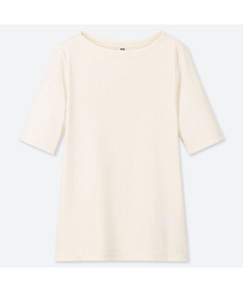 UNIQLO（ユニクロ）の「リブボートネックT（5分袖）（Tシャツ/カットソー・レディース・BEIGE 32/PURPLE 77/NAVY 69/GRAY 06/OFF WHITE 01/RED 17/BLACK 09/DARK GREEN 58・L/XXL/XS/M/S/3XL/XL）」の2枚目の写真