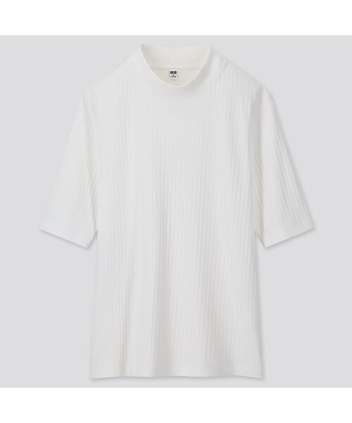 UNIQLO（ユニクロ）の「リブハイネックT（5分袖）（Tシャツ/カットソー・レディース・BLUE 66/BEIGE 31/ORANGE 25/BLACK 09/WHITE 00・L/3XL/S/XS/M/XL/XXL）」の2枚目の写真